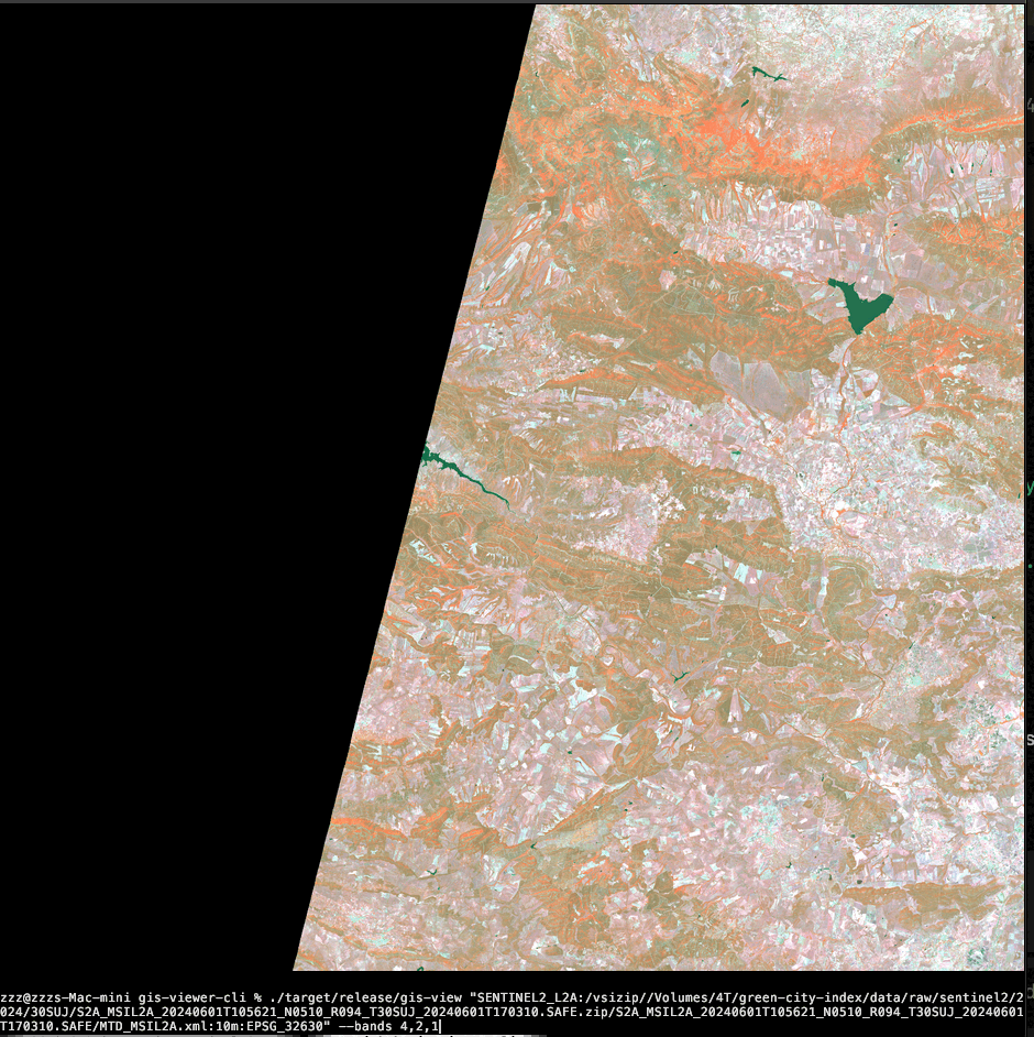 False color composite showing vegetation in pink/salmon colors