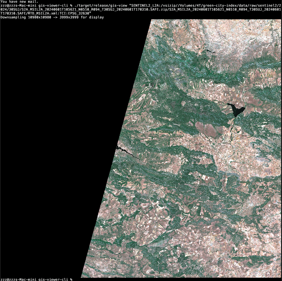 Sentinel-2 true color image displayed in Kitty terminal